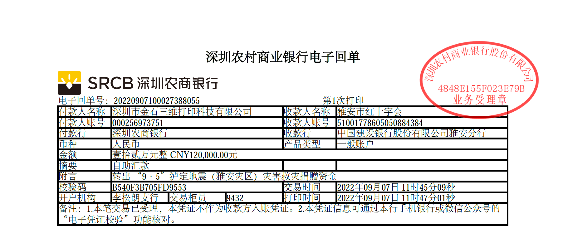 Make a joint response to challenges - Shenzhen KINGS 3D Printing Technology Co., Ltd donated 120,000 yuan to earthquake stricken areas in Luding County, Sichuan